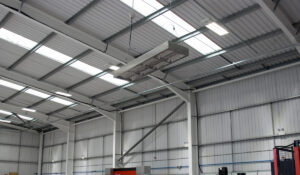 Power 8 ceiling suspended in a factory