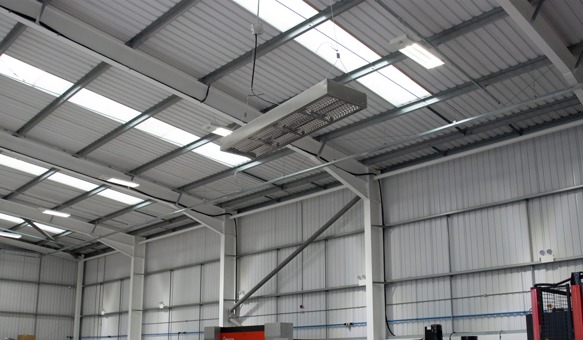 Power 8 ceiling suspended in a factory