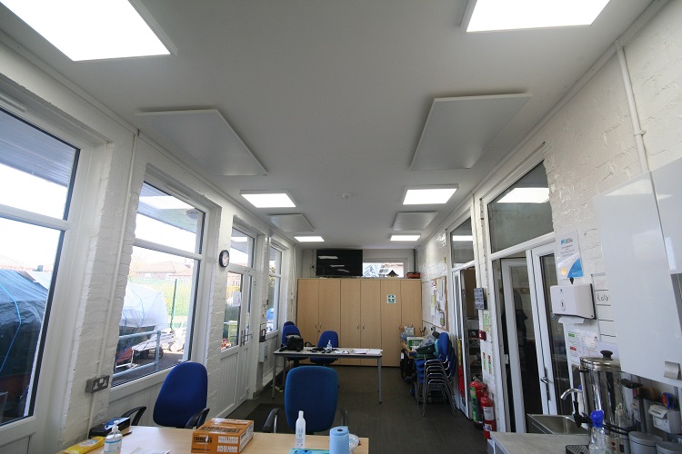 Men's Shed social and kitchen area heated with Herschel panels