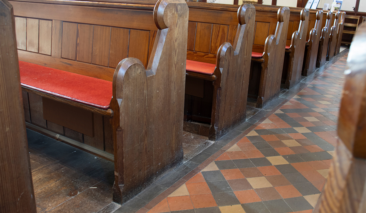 Herschel Under Pew CoolTouch infrared heater colour matched to pew woodwork