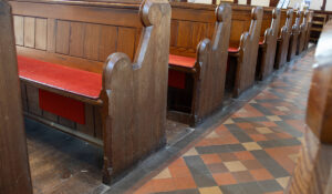 Herschel Under Pew CoolTouch heater colour matched to pew cushions