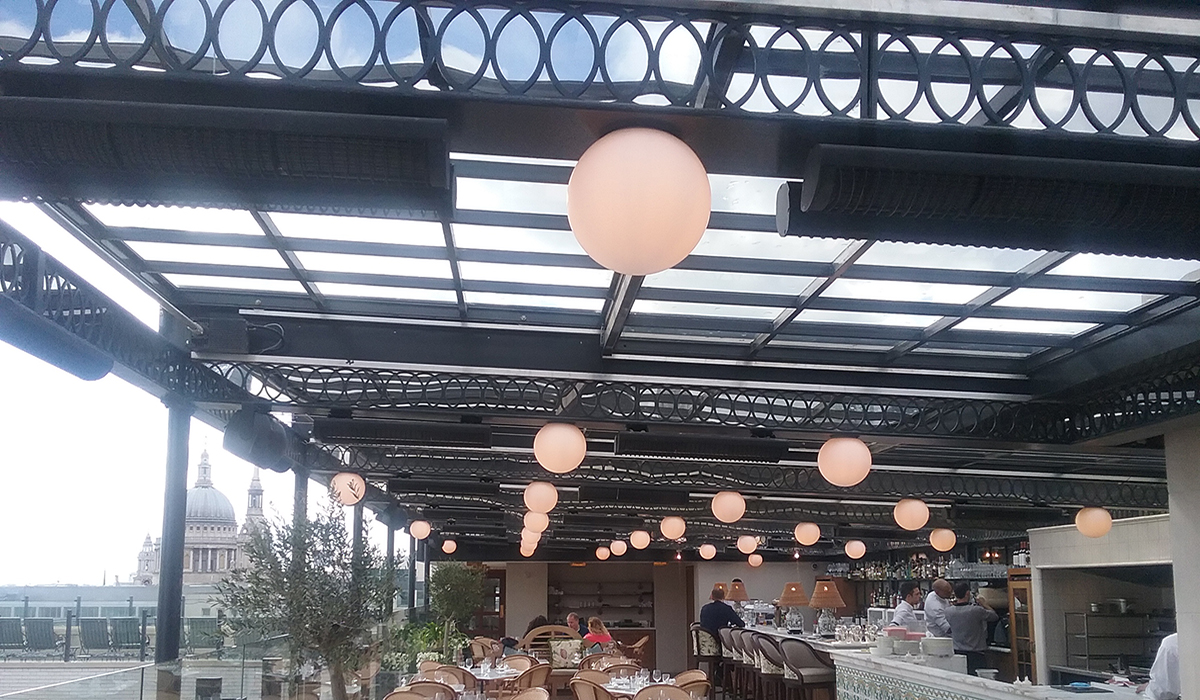 Heating a rooftop bar in London