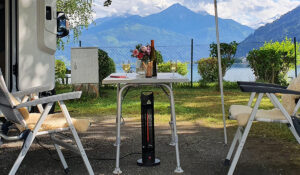 Havana portable patio heater under camping table
