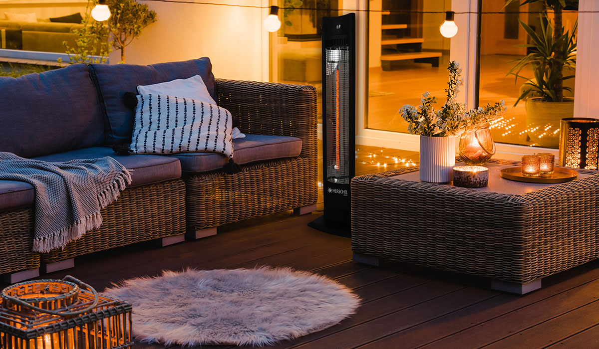 Malibu portable infrared patio heater in an outdoor area