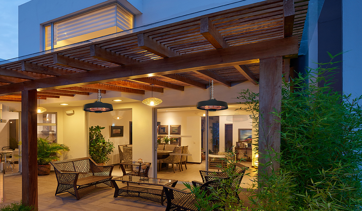 Hawaii hanging patio heater installed in restaurant