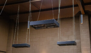 British made Power 4 heaters ceiling-suspended