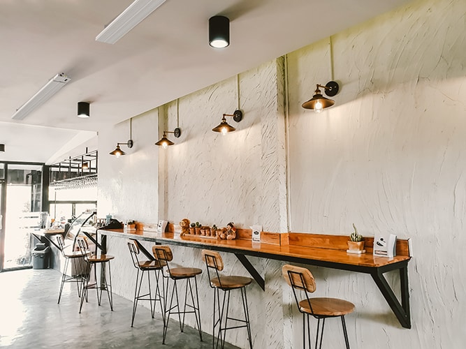 Summit White infrared heater in a cafe environment