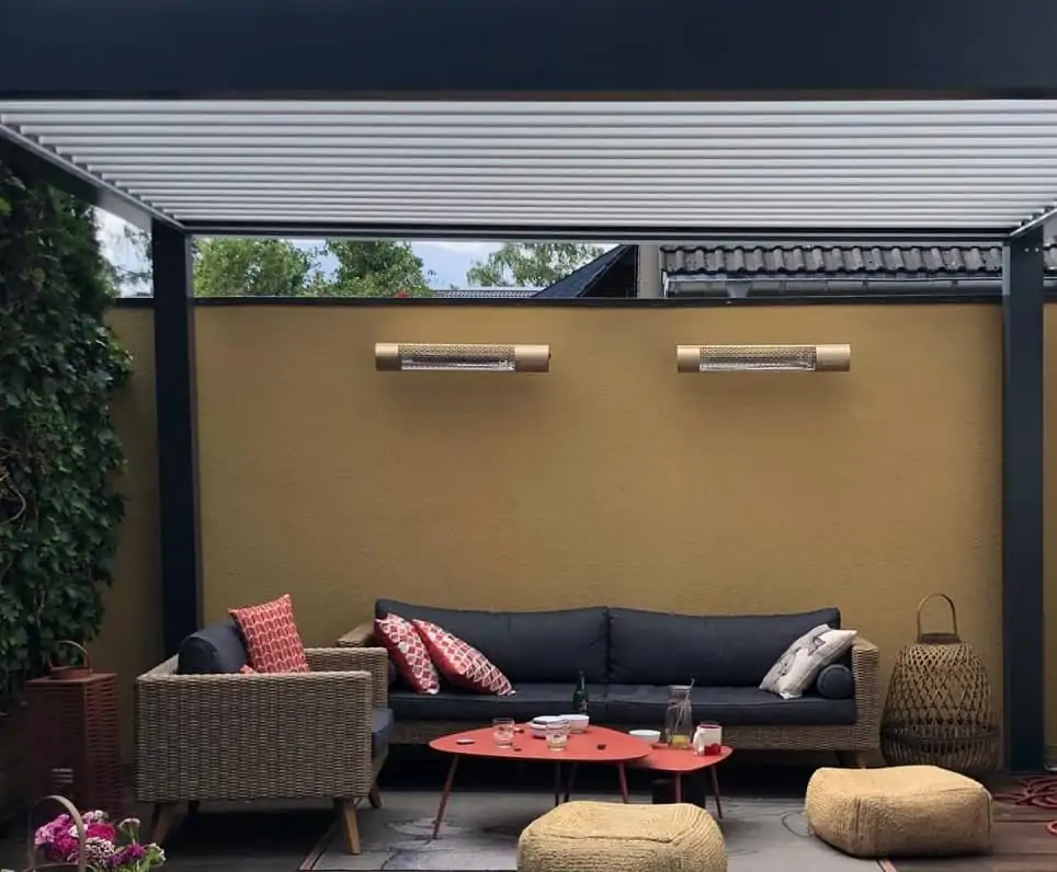 Herschel infrared california patio heaters in rose gold