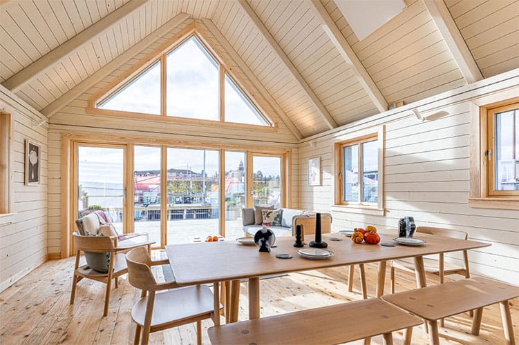 Ceiling mounted white panels used to heat zero carbon COP26 house in Glasgow