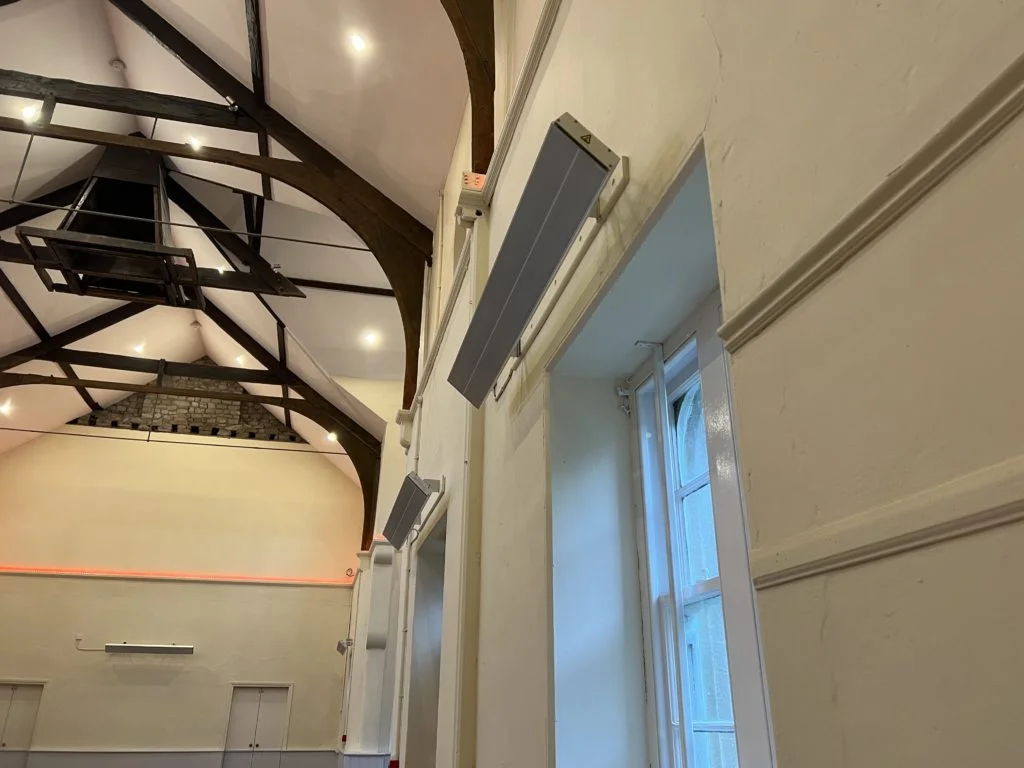 Henbury Village Hall heated by Herschel Zero light summit heaters
