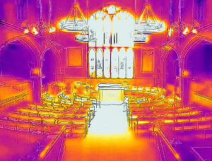 Thermal Imaging showing heated zone after Halo church heaters switched on