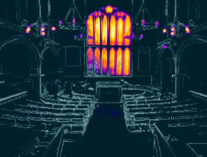 Thermal Imaging showing heated zone before Halo church heaters switched on