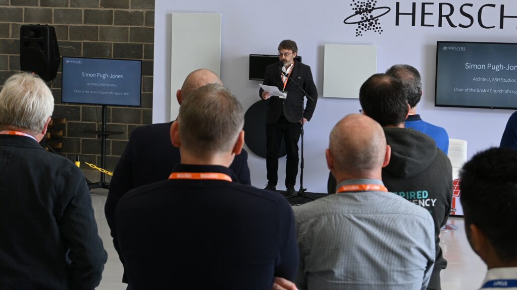 Simon Pugh Jones discussing the Herschel Halo heater for churches