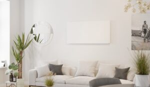 Herschel Comfort white infrared heating panel installed in a living room