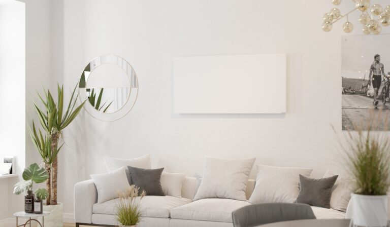 Herschel Comfort white infrared heating panel installed in a living room