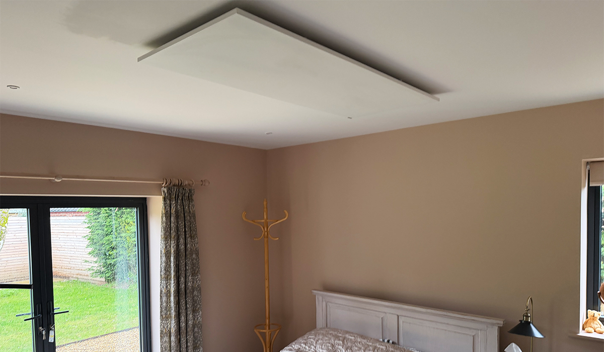 Herschel Comfort panel installed in customer's bedroom - ceiling-mounted